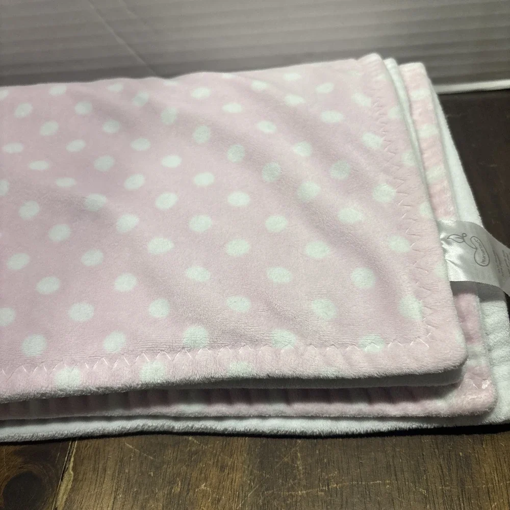 Beansprout Pink White Polka Dot Baby Blanket Plush Security Lovey 30x35